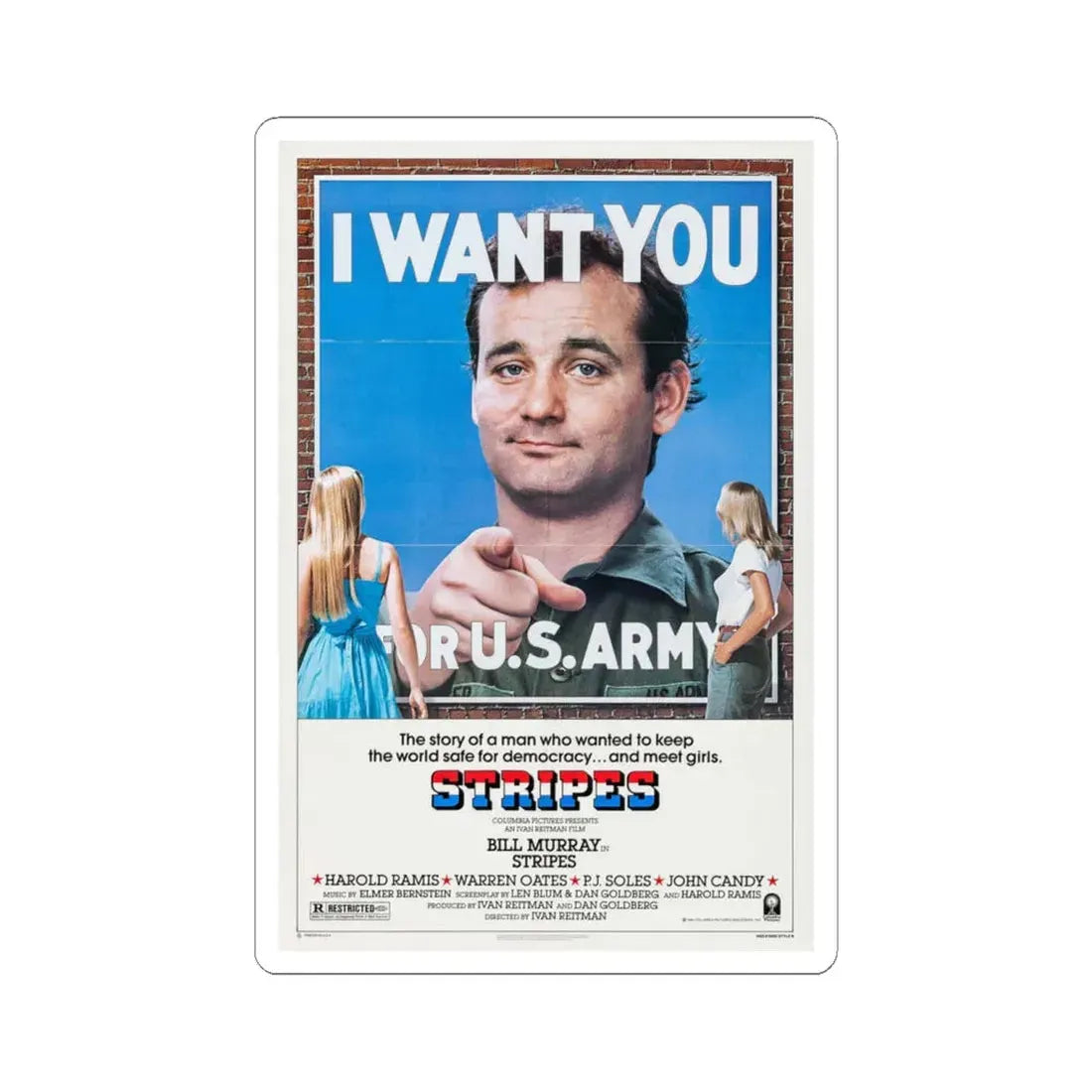 Stripes 1981 Movie Poster - STICKER Vinyl Kiss-Cut Decal 6 Inch White - The Sticker Space