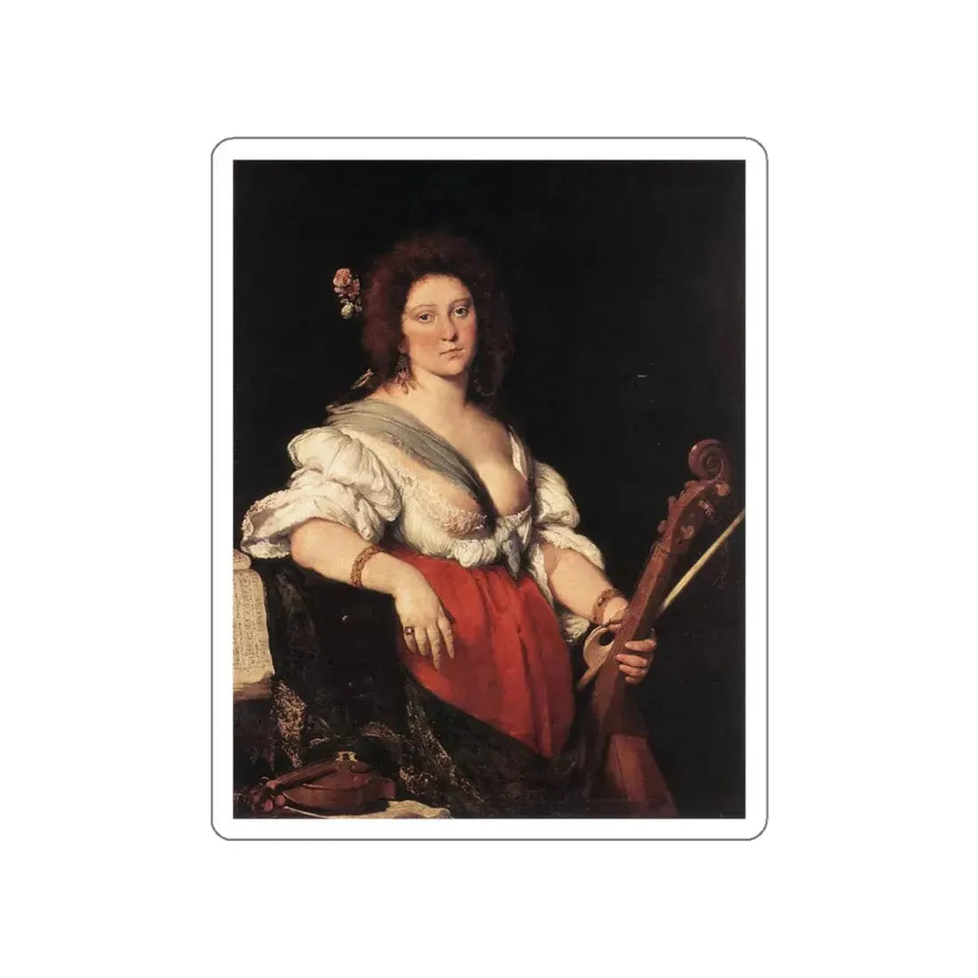 STROZZI, Bernardo - Gamba Player (Artwork) STICKER Vinyl Die-Cut Decal White Die-Cut 5 Inch - The Sticker Space