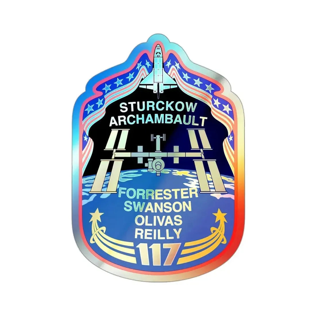 STS 117 (NASA) Holographic STICKER Die-Cut Vinyl Decal 3 Inch Holographic - The Sticker Space