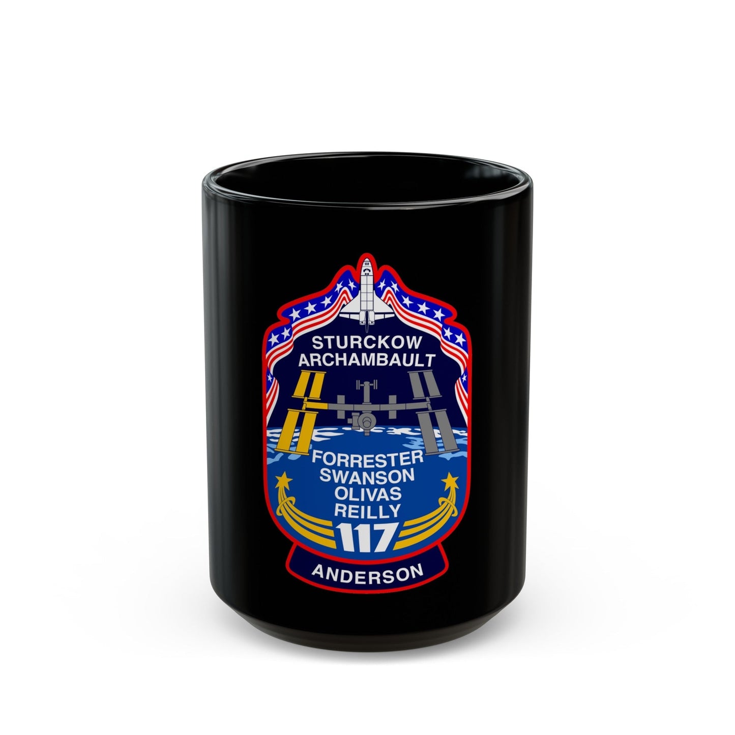 STS 117 Patch v2 NASA.png (NASA) Black Coffee Mug-15oz-The Sticker Space