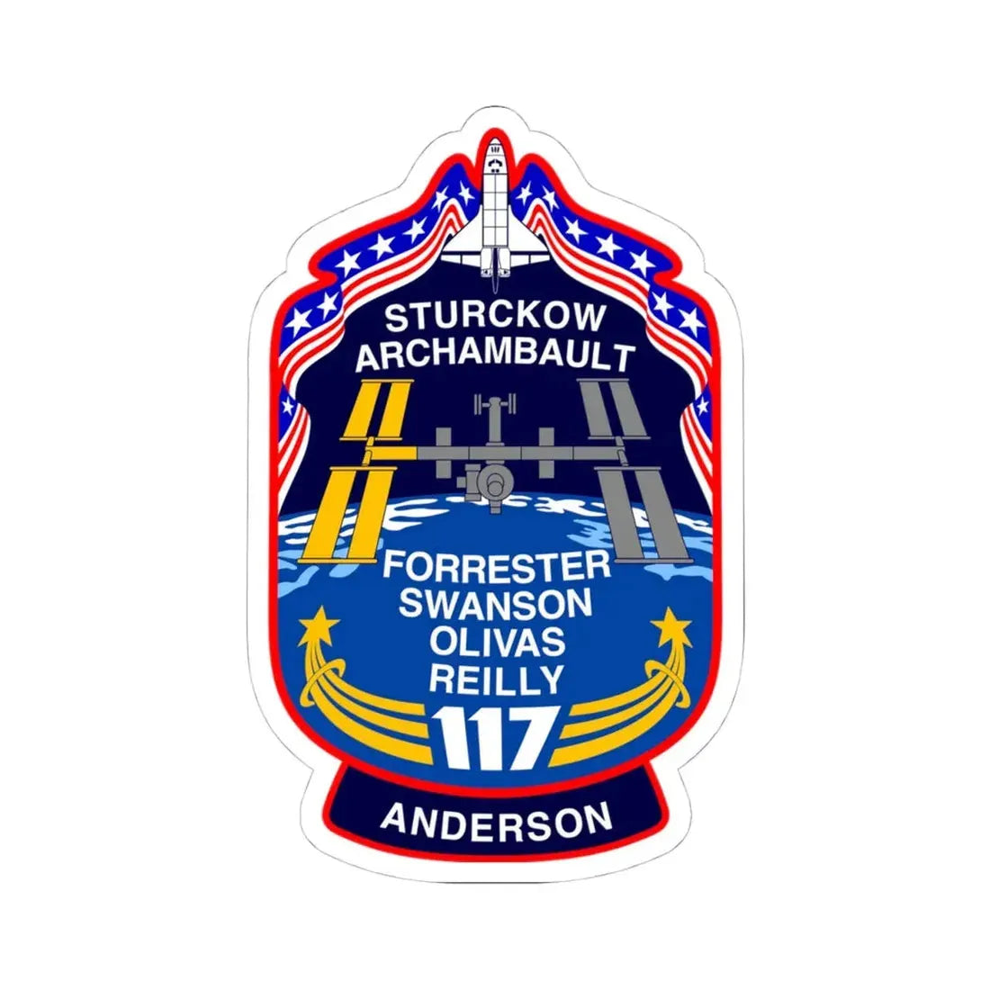 STS 117 Patch v2 NASA.png (NASA) STICKER Vinyl Kiss-Cut Decal 4 Inch White - The Sticker Space