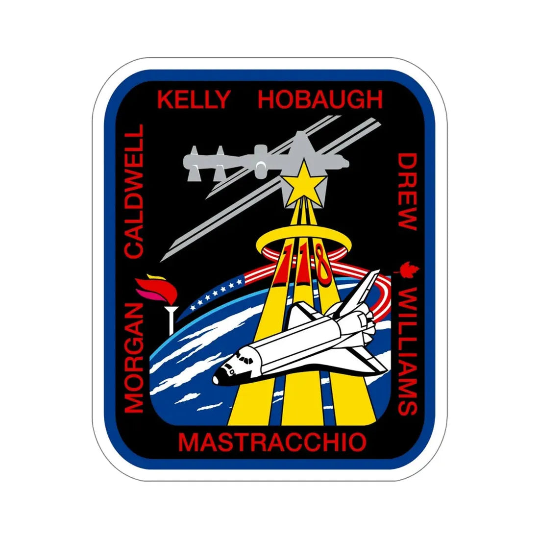 STS 118 Patch NASA STICKER Vinyl Die-Cut Decal 6 Inch - The Sticker Space