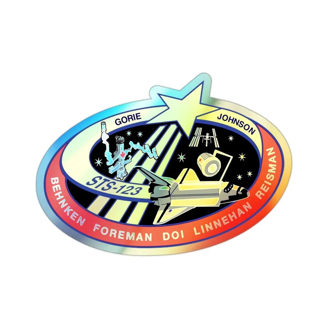 STS 123 (NASA) Holographic STICKER Die-Cut Vinyl Decal 2 Inch Holographic - The Sticker Space