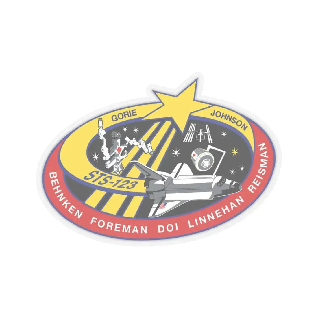 STS 123 (NASA) STICKER Vinyl Kiss-Cut Decal 4 Inch Transparent - The Sticker Space