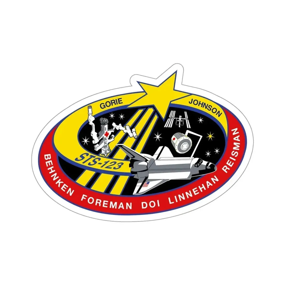 STS 123 Patch NASA STICKER Vinyl Die-Cut Decal 4 Inch - The Sticker Space