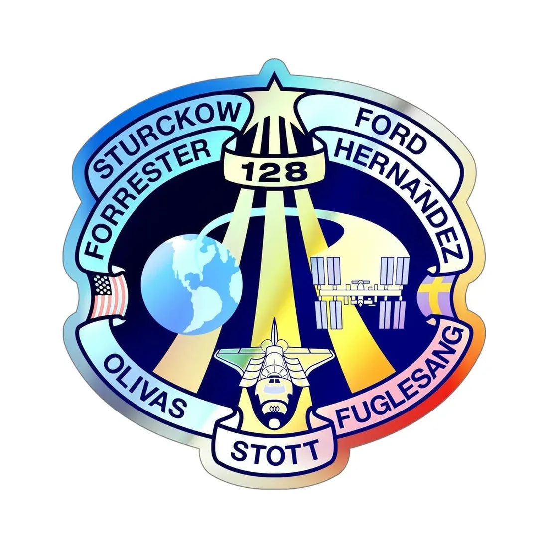 STS 128 (NASA) Holographic STICKER Die-Cut Vinyl Decal 5 Inch Holographic - The Sticker Space