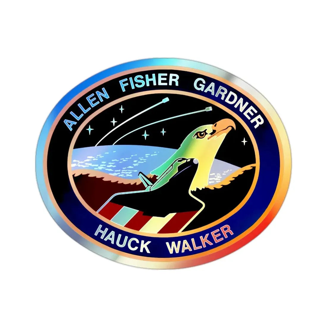STS 51 A (NASA) Holographic STICKER Die-Cut Vinyl Decal 2 Inch Holographic - The Sticker Space