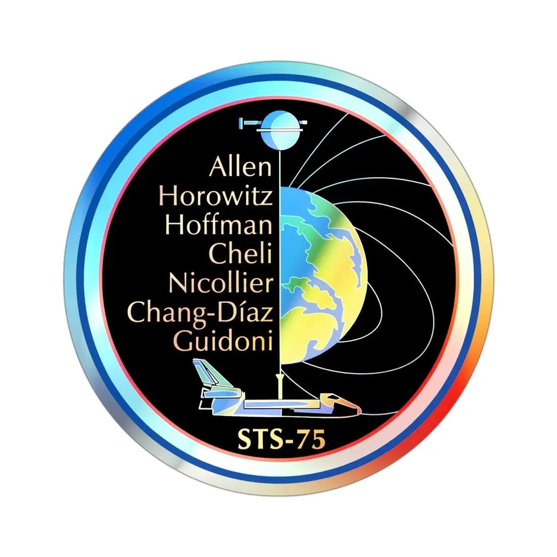 STS 75 (NASA) Holographic STICKER Die-Cut Vinyl Decal 3 Inch Holographic - The Sticker Space