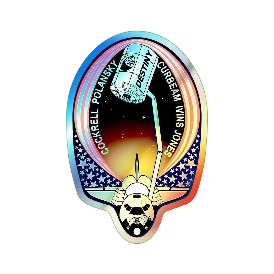 STS 98 (NASA) Holographic STICKER Die-Cut Vinyl Decal 3 Inch Holographic - The Sticker Space