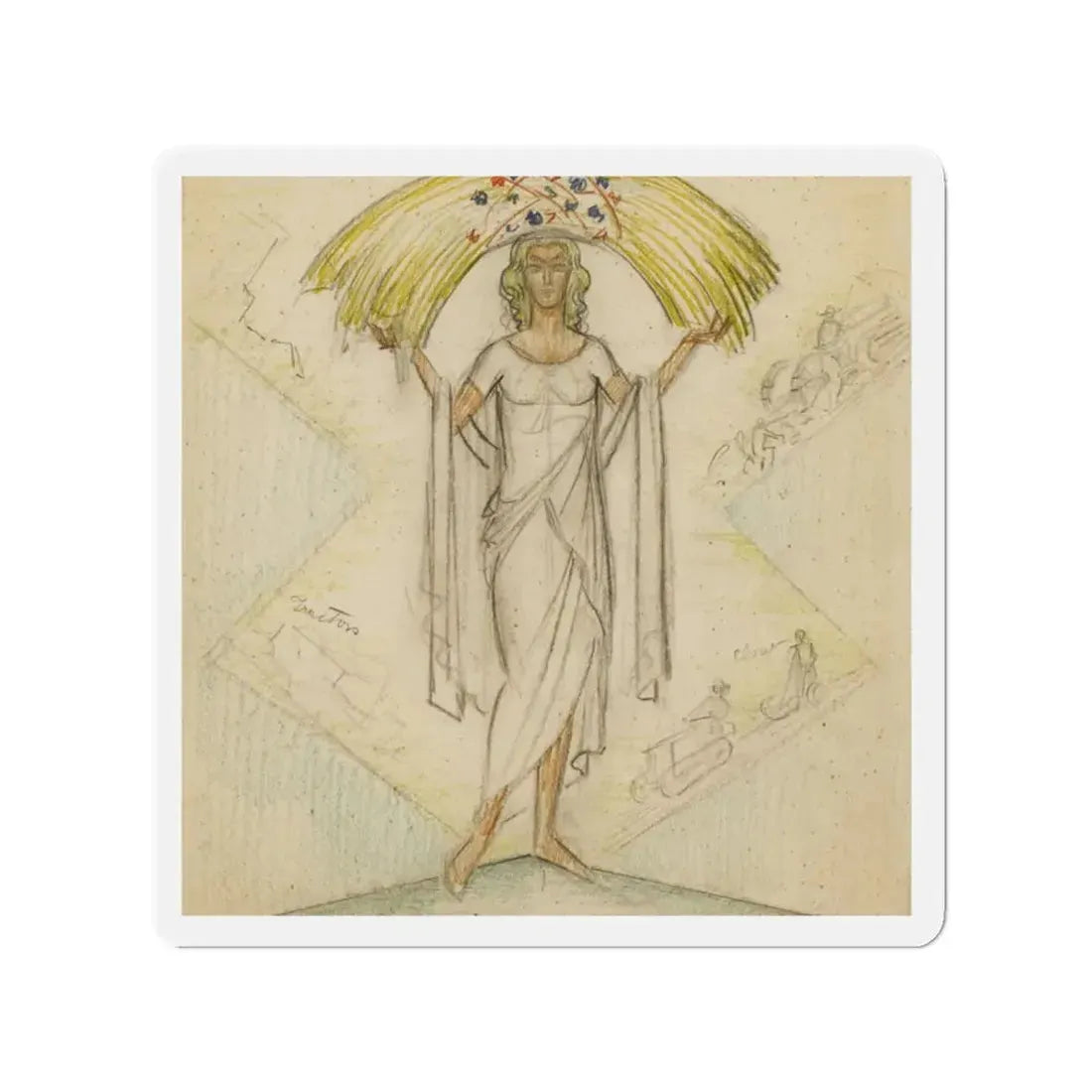 Study of Agriculture (Magazine Illustration) Refrigerator Magnet 2 Inch Die-Cut - The Sticker Space