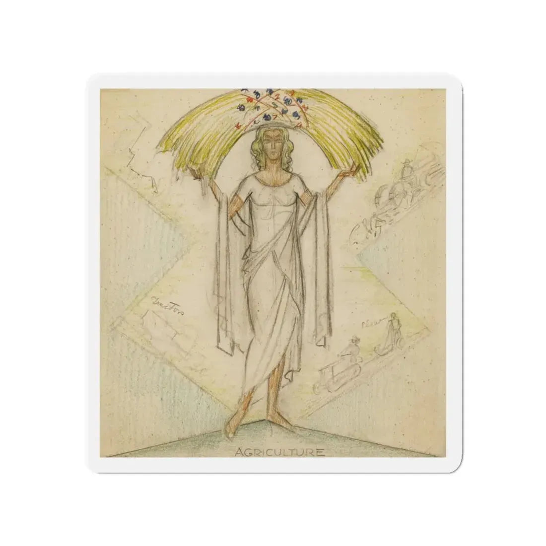 Study of Agriculture (Magazine Illustration) Refrigerator Magnet 3 Inch Die-Cut - The Sticker Space