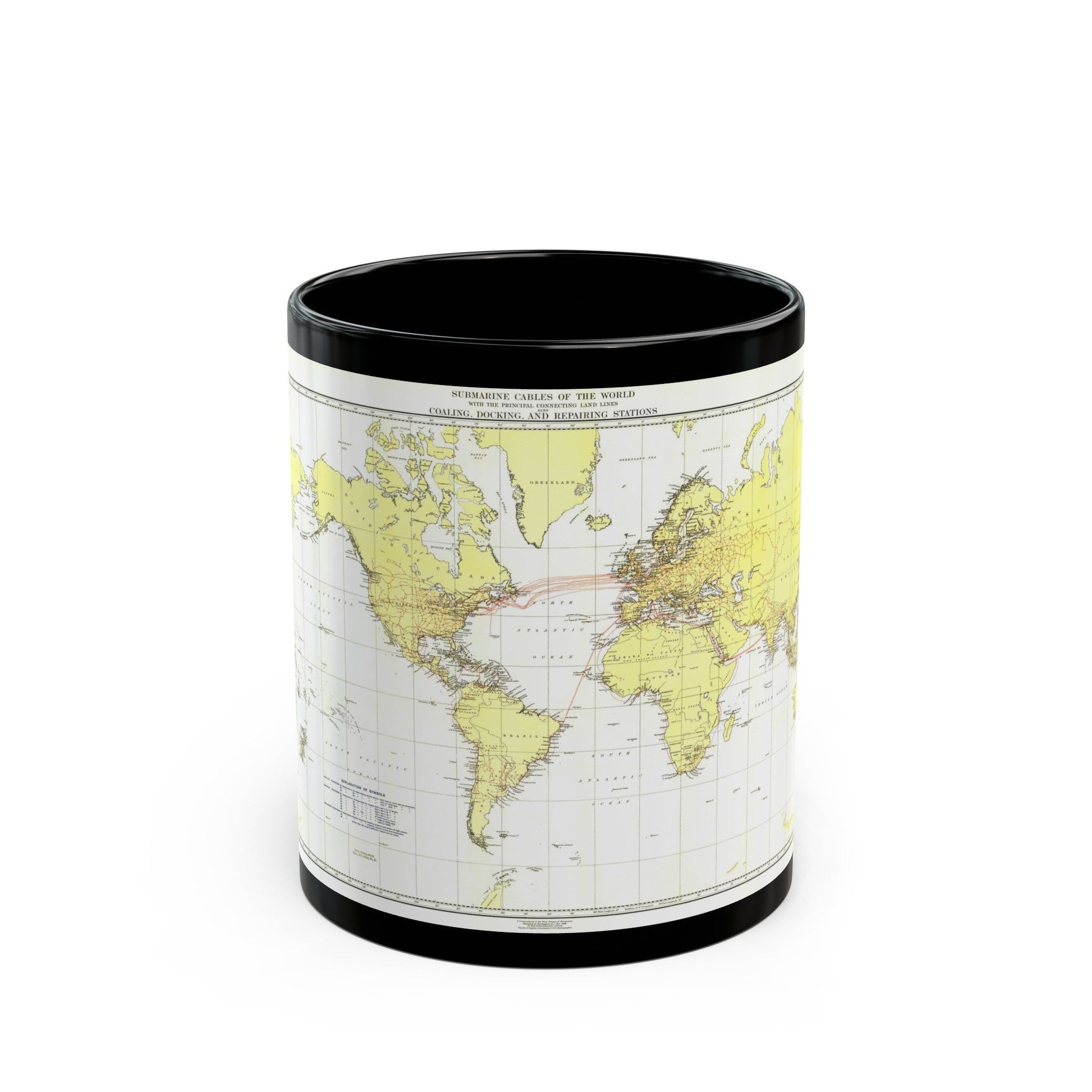 Submarine Cables of the World (1896) (Map) Black Coffee Mug-11oz-The Sticker Space