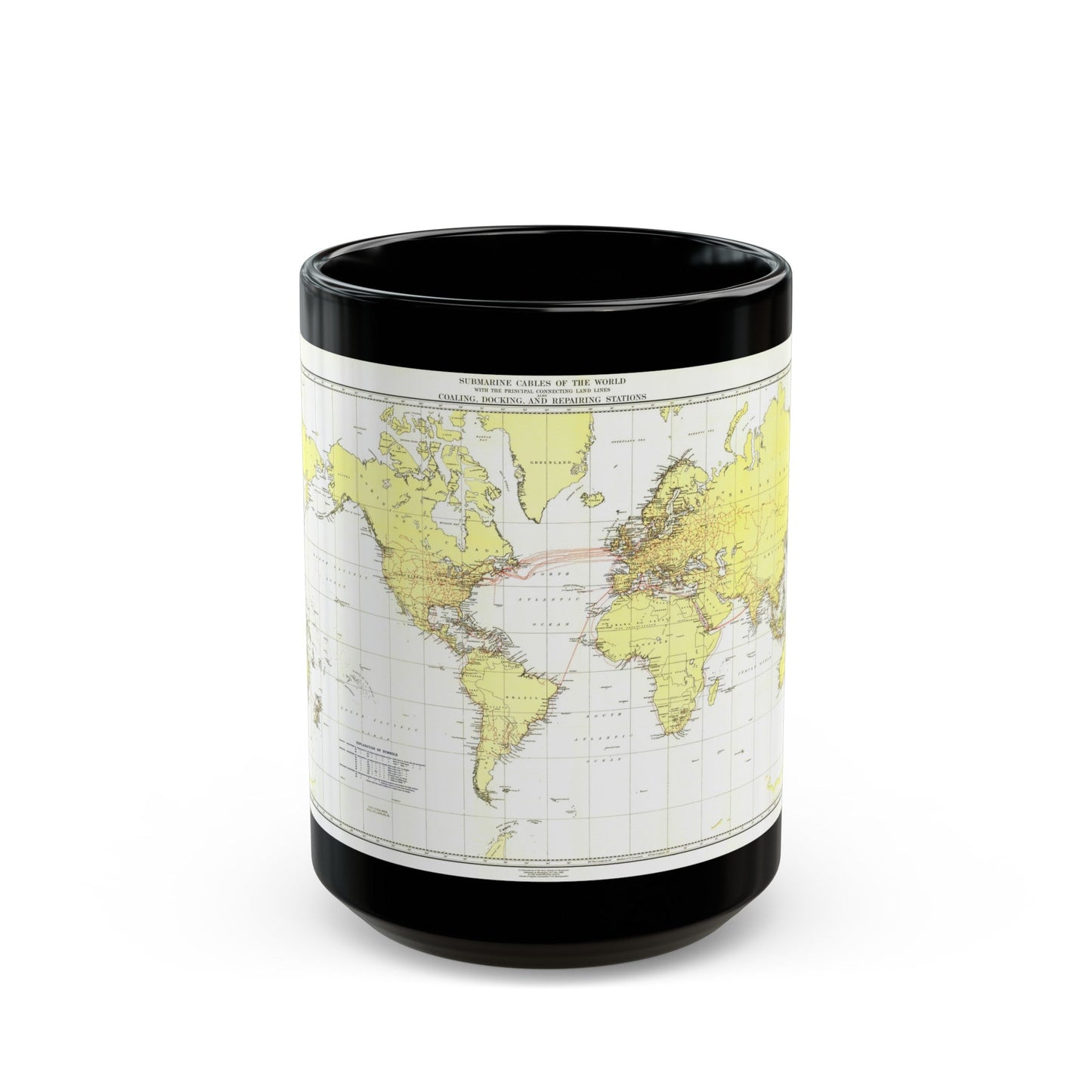 Submarine Cables of the World (1896) (Map) Black Coffee Mug-15oz-The Sticker Space