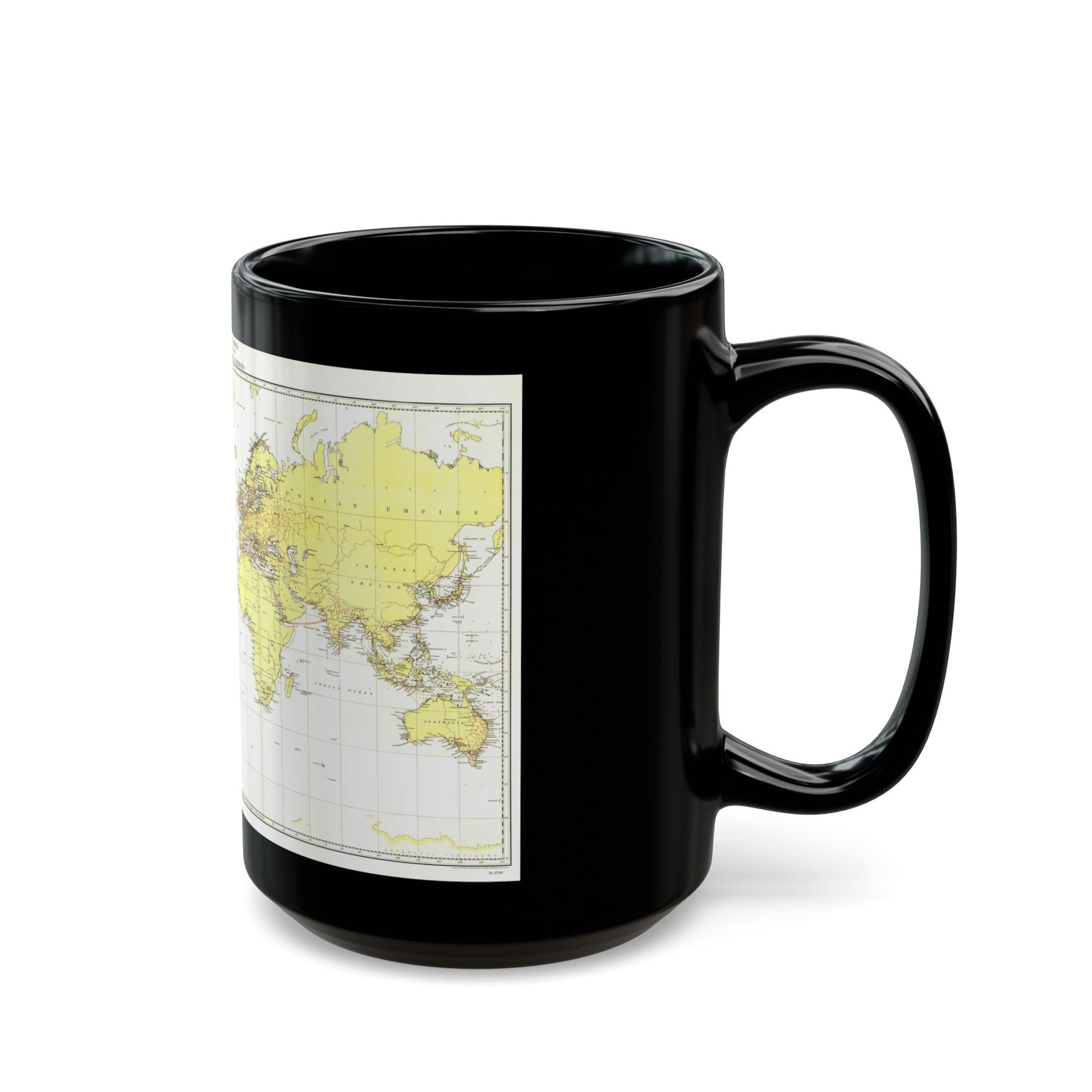 Submarine Cables of the World (1896) (Map) Black Coffee Mug-The Sticker Space