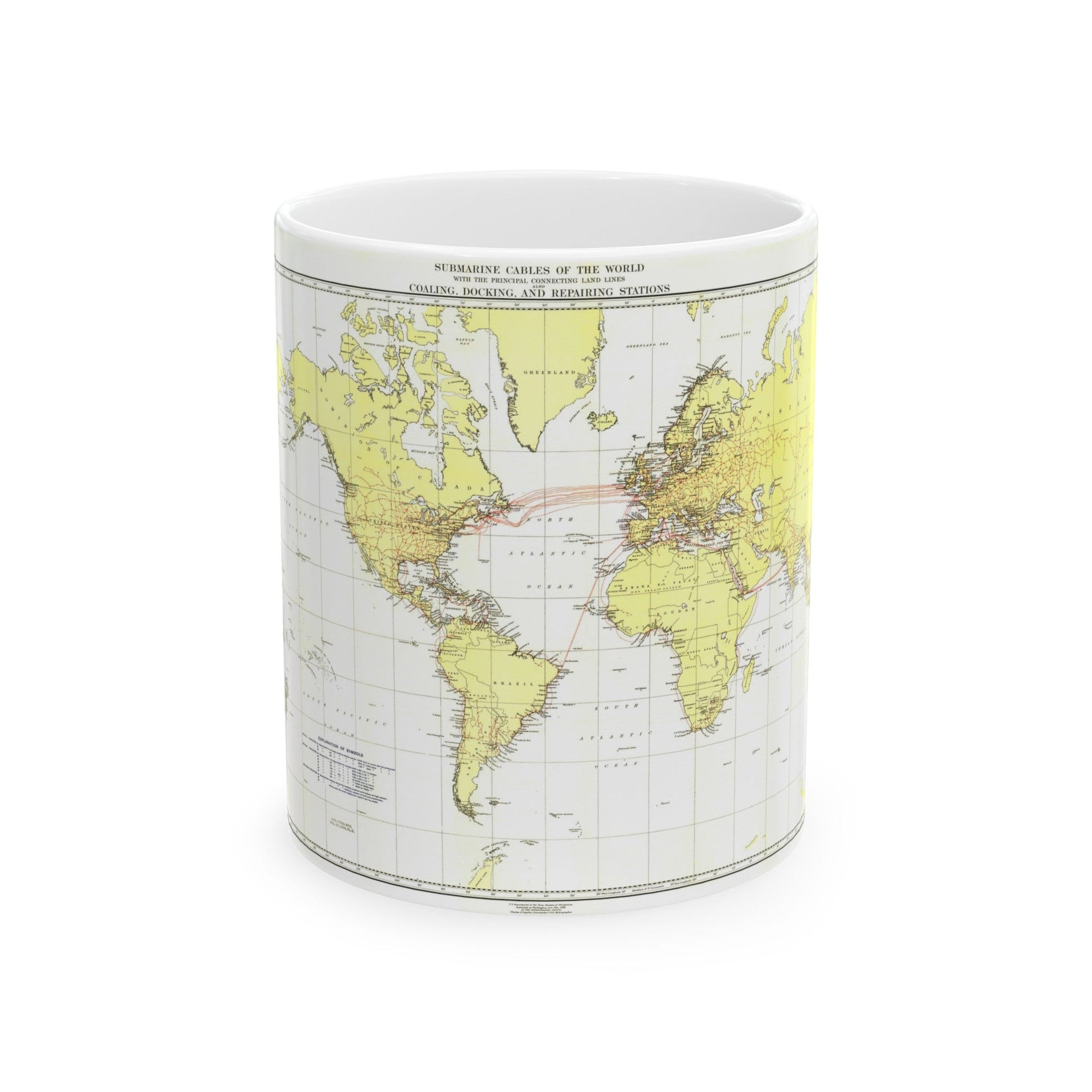 Submarine Cables of the World (1896) (Map) White Coffee Mug-11oz-The Sticker Space