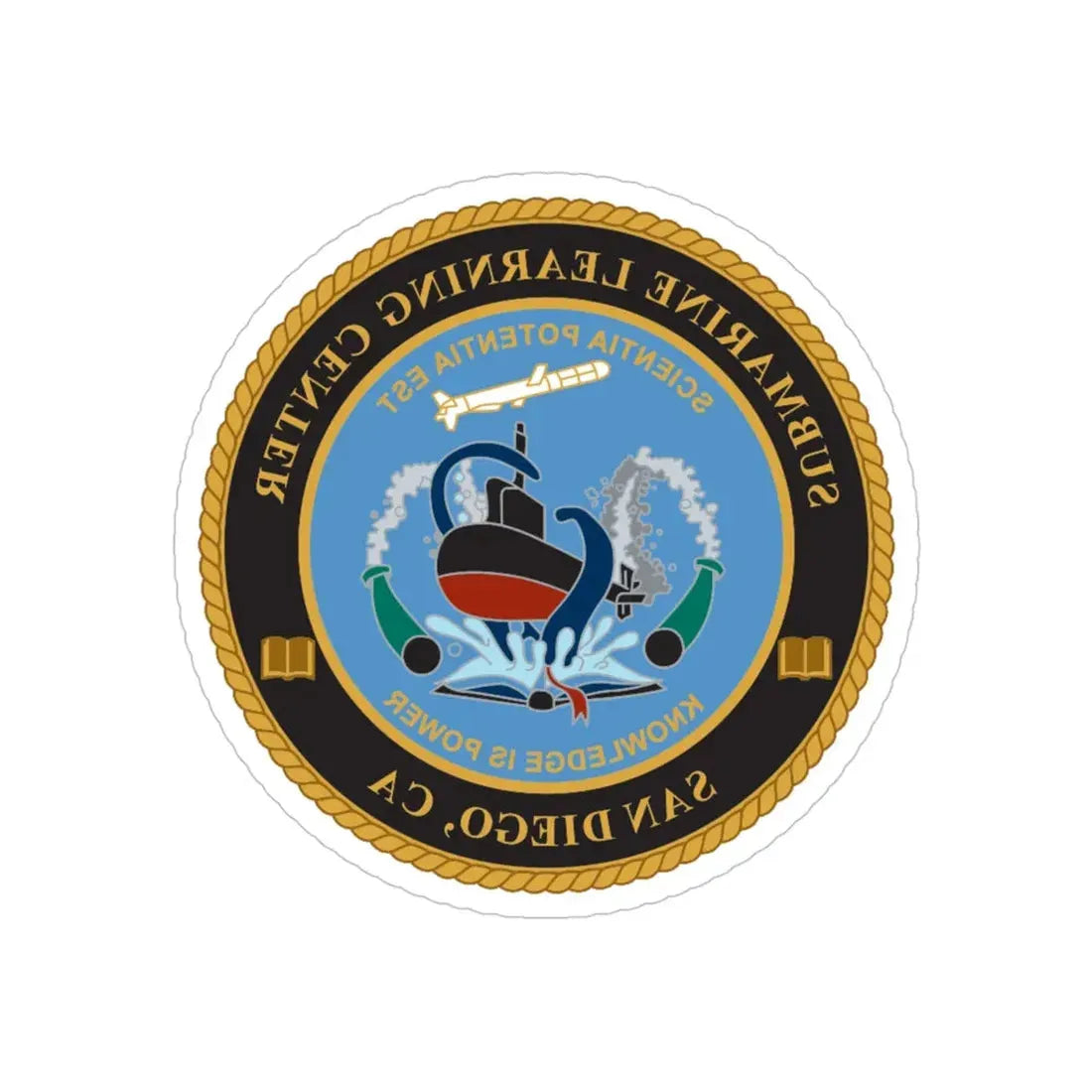 Submarine Learning Center San Diego (U.S. Navy) REVERSE PRINT Transparent Die-Cut STICKER 4 Inch Die-Cut Transparent - The Sticker Space