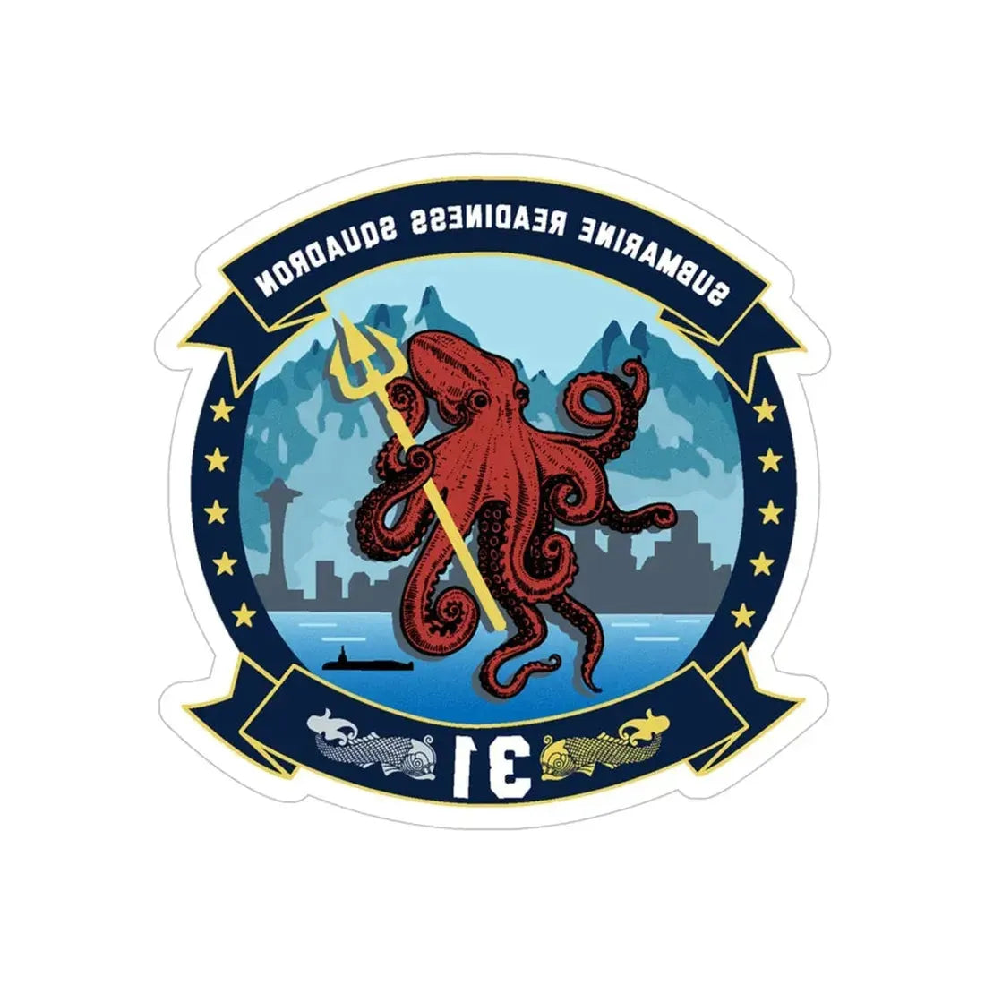Submarine Readiness Squadron 31 (U.S. Navy) REVERSE PRINT Transparent Die-Cut STICKER 4 Inch Die-Cut Transparent - The Sticker Space