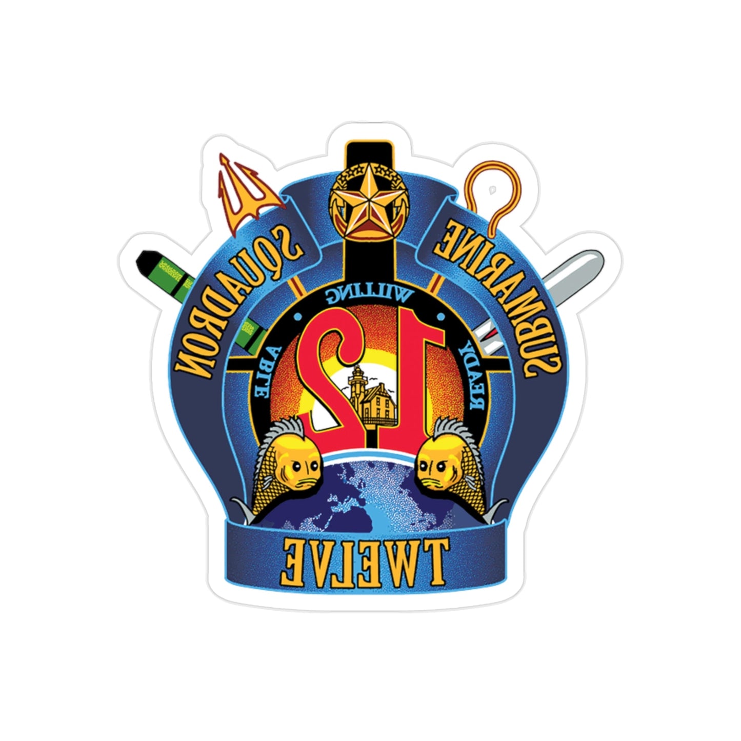 Submarine Squadron 12 (U.S. Navy) REVERSE PRINT Transparent STICKER-2" × 2"-The Sticker Space