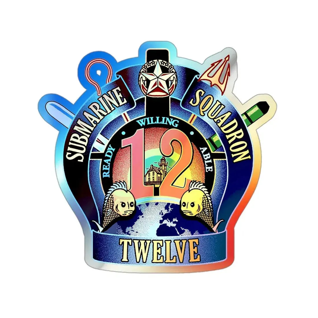 Submarine Squadron 12 (U.S. Navy) Holographic STICKER Die-Cut Vinyl Decal 3 Inch Holographic - The Sticker Space