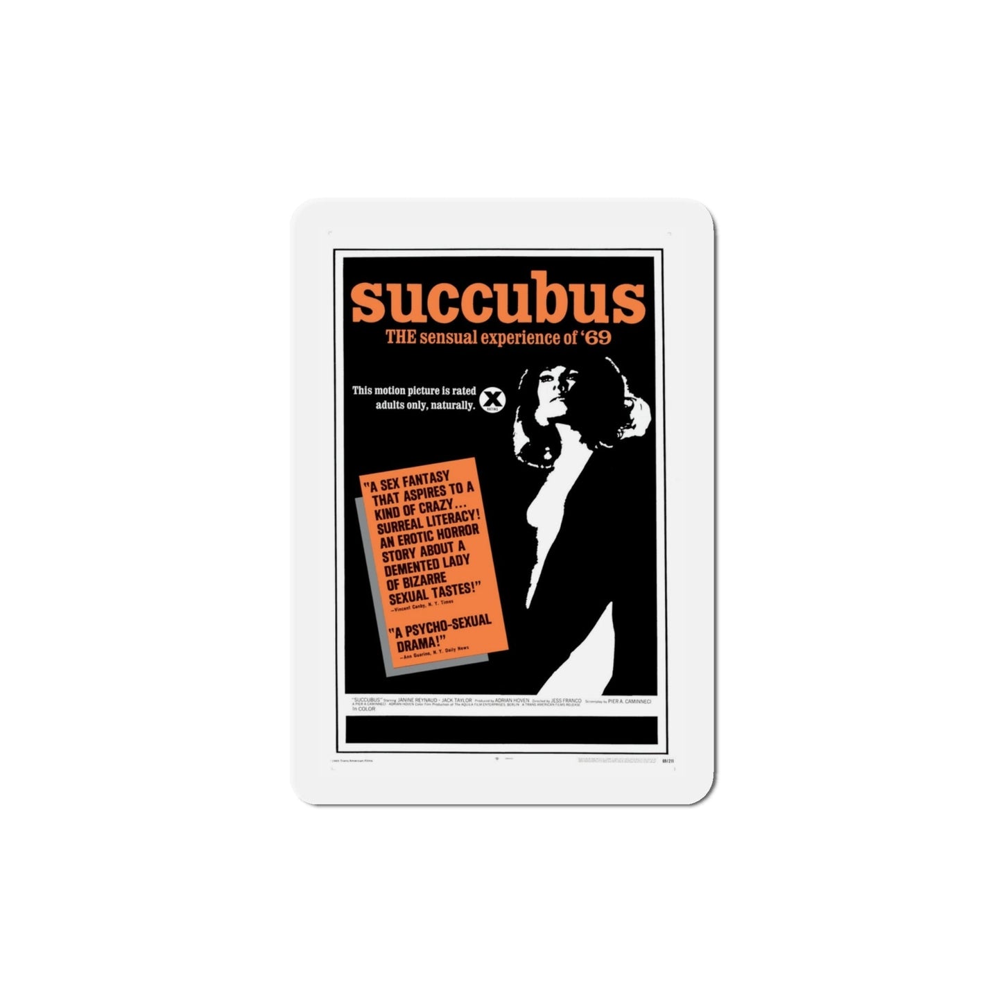 Succubus 1969 Movie Poster Die-Cut Magnet-4 Inch-The Sticker Space