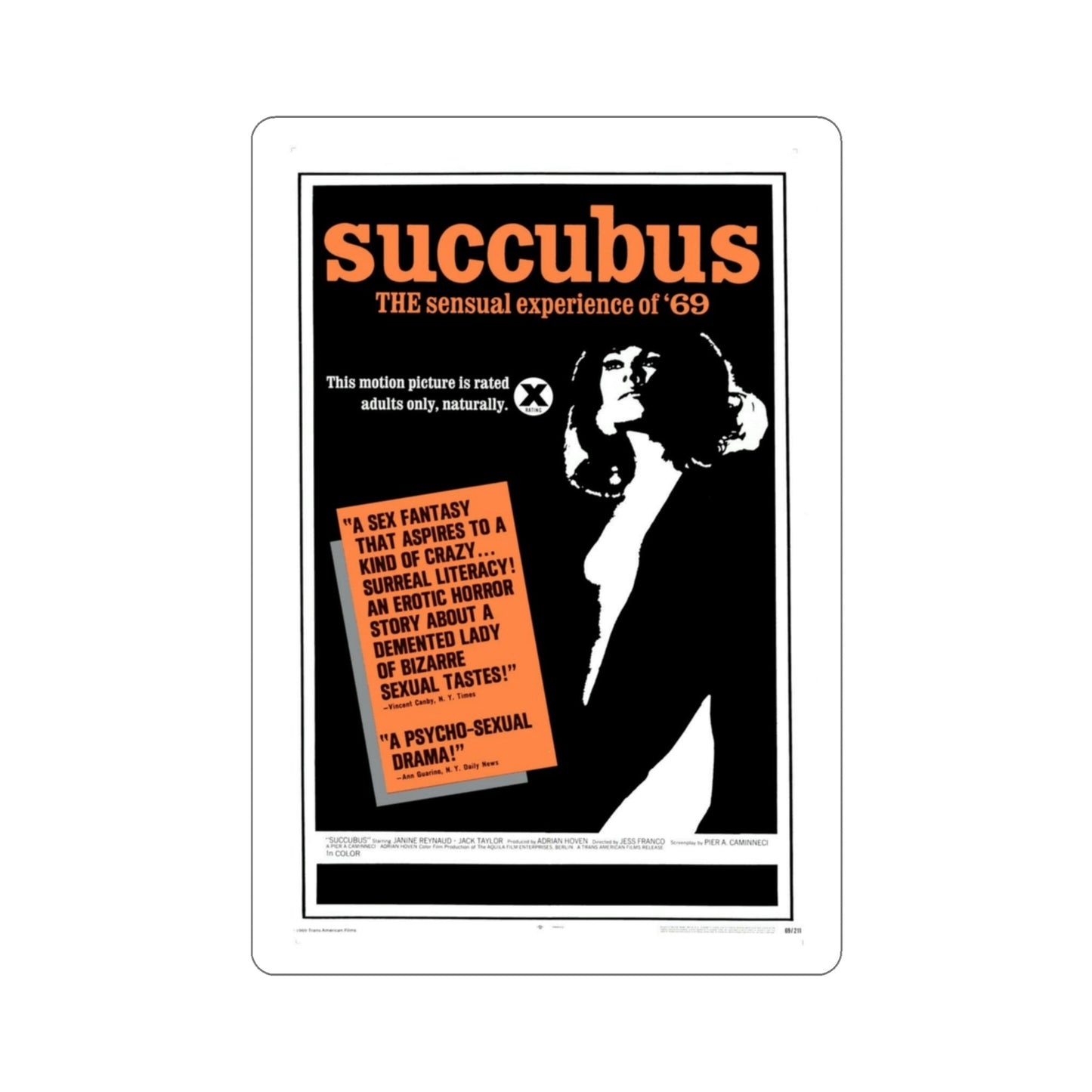 Succubus 1969 Movie Poster STICKER Vinyl Die-Cut Decal-3 Inch-The Sticker Space