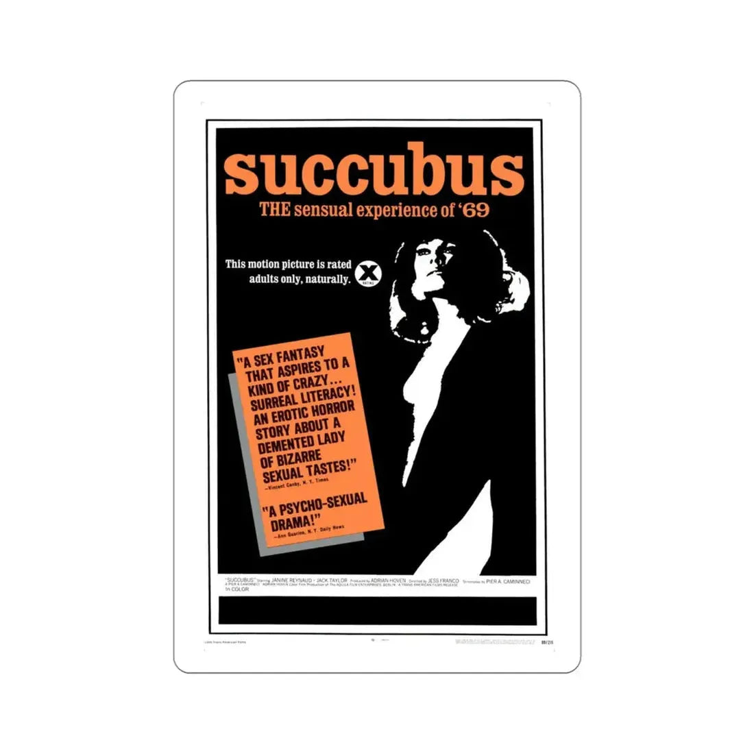 Succubus 1969 Movie Poster STICKER Vinyl Die-Cut Decal 4 Inch - The Sticker Space