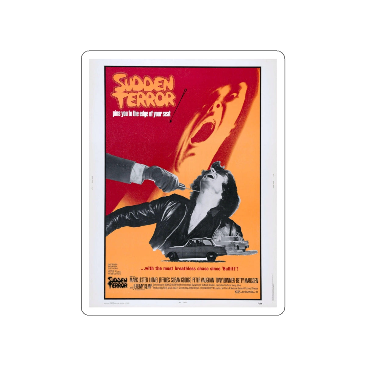 SUDDEN TERROR 1970 Movie Poster STICKER Vinyl Die-Cut Decal-White-The Sticker Space
