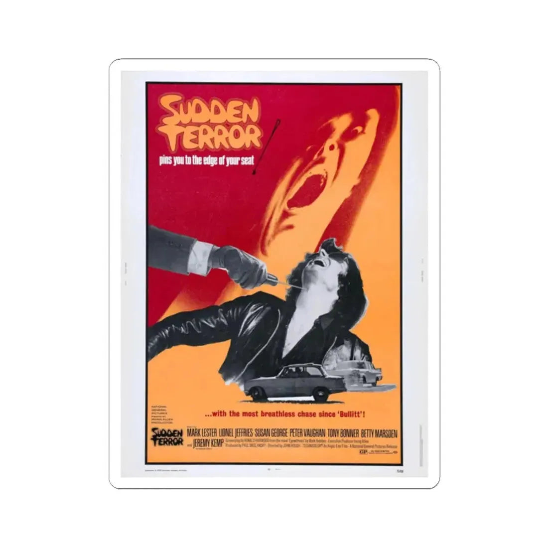 SUDDEN TERROR 1970 Movie Poster - STICKER Vinyl Kiss-Cut Decal 2 Inch White - The Sticker Space