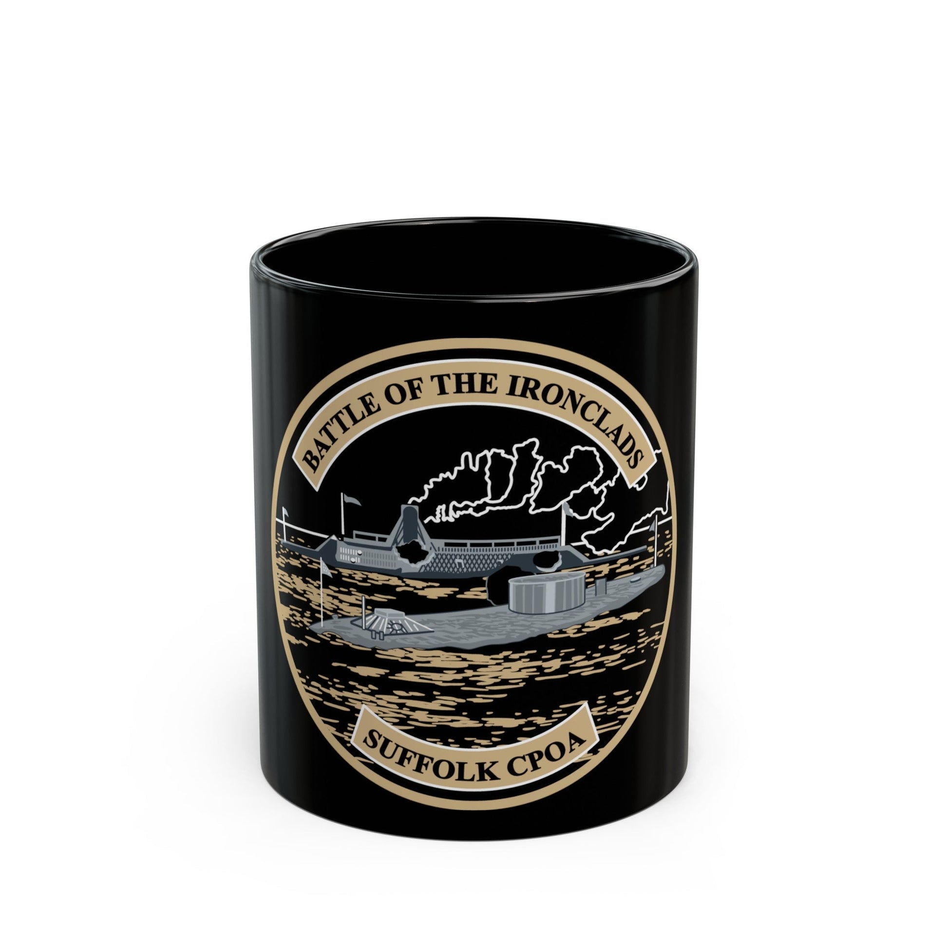 Suffolk Battle of the Iron Clads (U.S. Navy) Black Coffee Mug-11oz-The Sticker Space