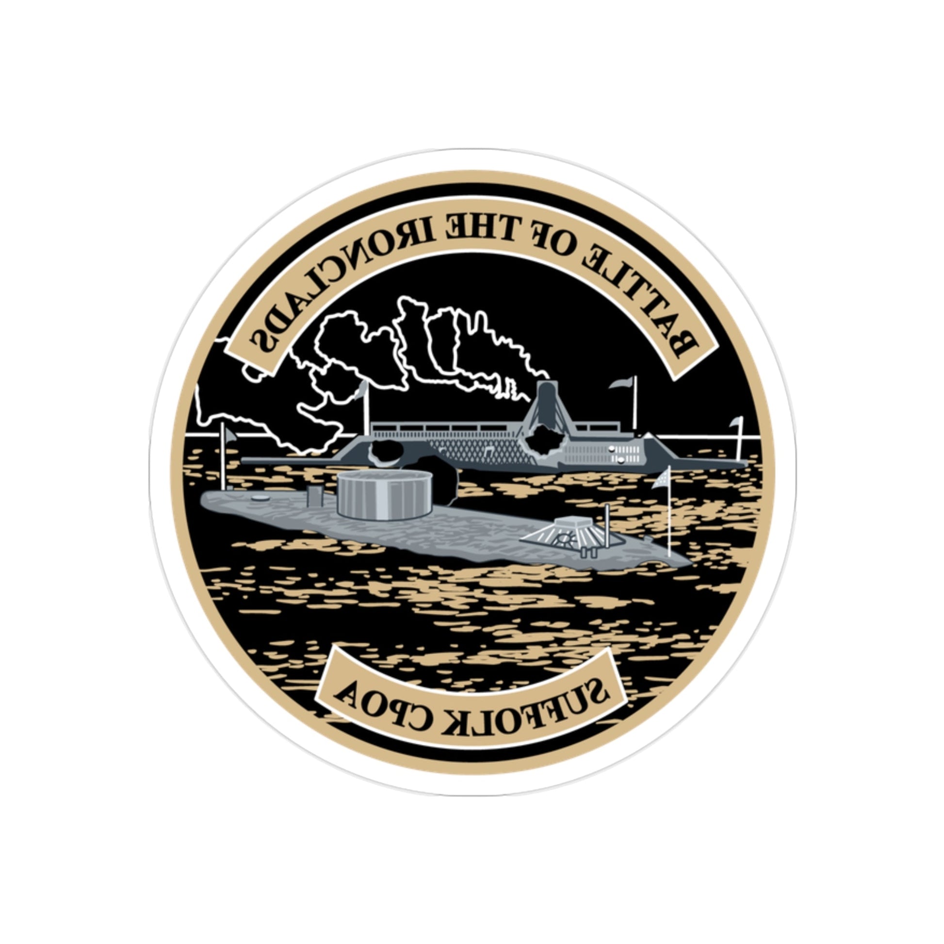 Suffolk Battle of the Iron Clads (U.S. Navy) REVERSE PRINT Transparent STICKER-2" × 2"-The Sticker Space