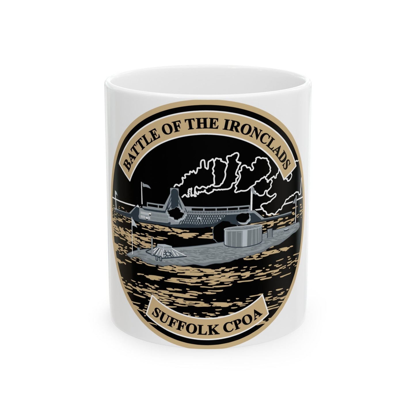 Suffolk Battle of the Iron Clads (U.S. Navy) White Coffee Mug-11oz-The Sticker Space