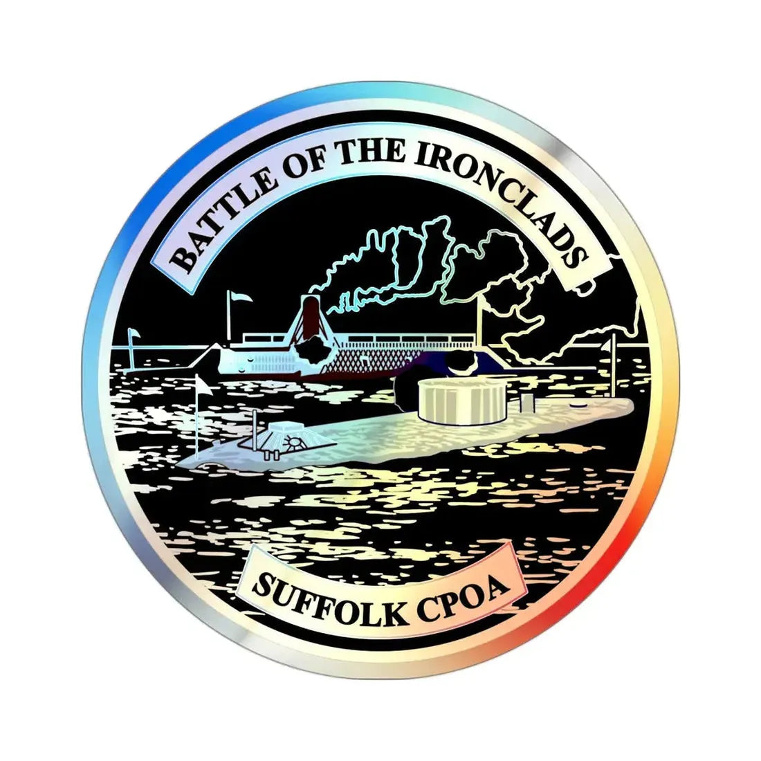 Suffolk Battle of the Iron Clads (U.S. Navy) Holographic STICKER Die-Cut Vinyl Decal 3 Inch Holographic - The Sticker Space