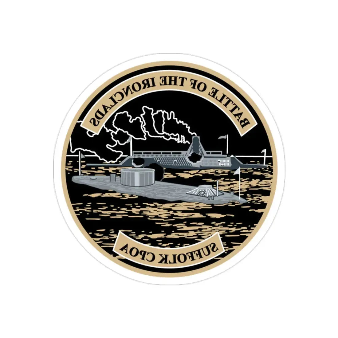 Suffolk Battle of the Iron Clads (U.S. Navy) REVERSE PRINT Transparent Die-Cut STICKER 2 Inch Die-Cut Transparent - The Sticker Space