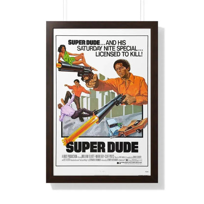 SUPER DUDE 1974 - Framed Movie Poster 20" x 30" Walnut - The Sticker Space
