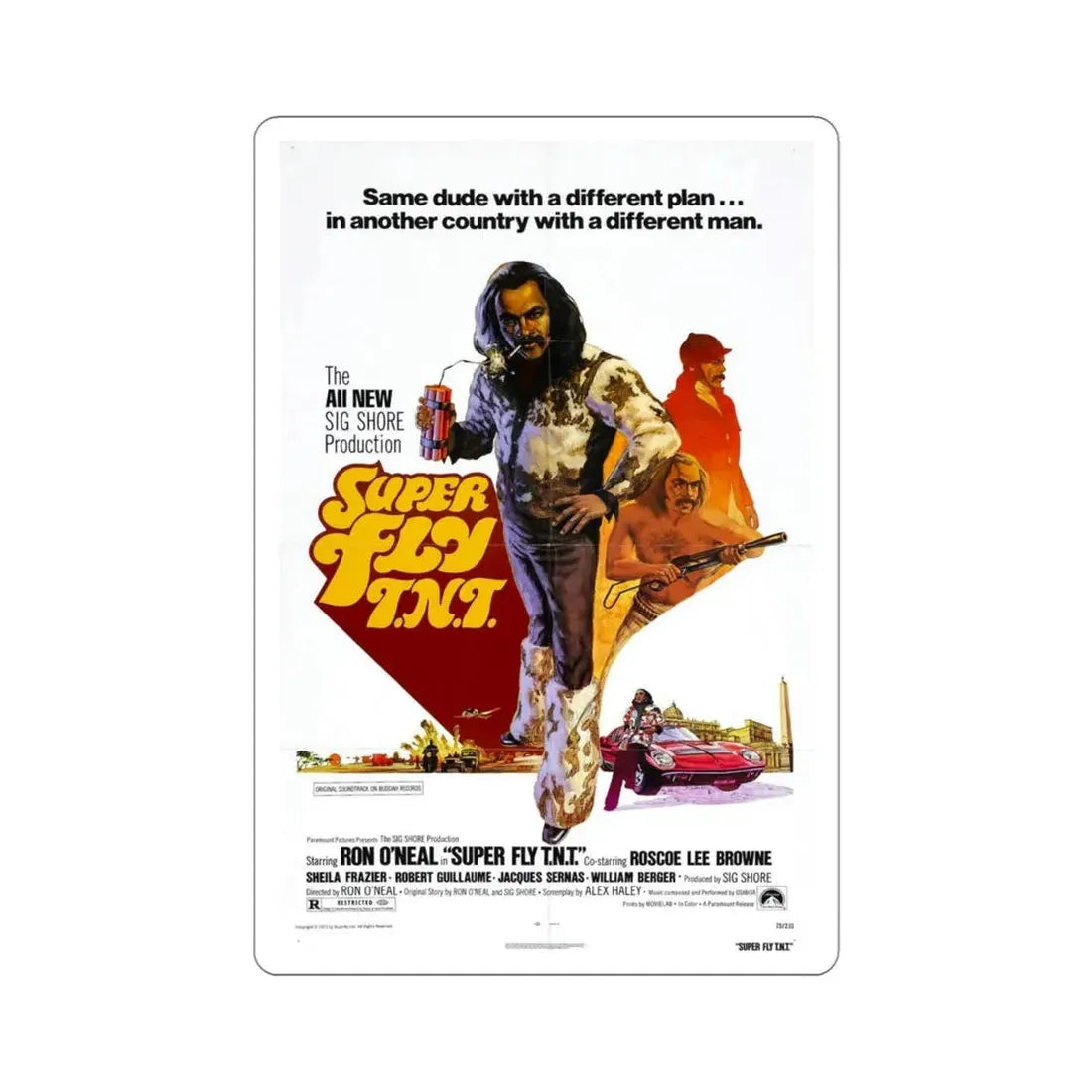 Super Fly TNT 1973 Movie Poster STICKER Vinyl Die-Cut Decal 4 Inch - The Sticker Space