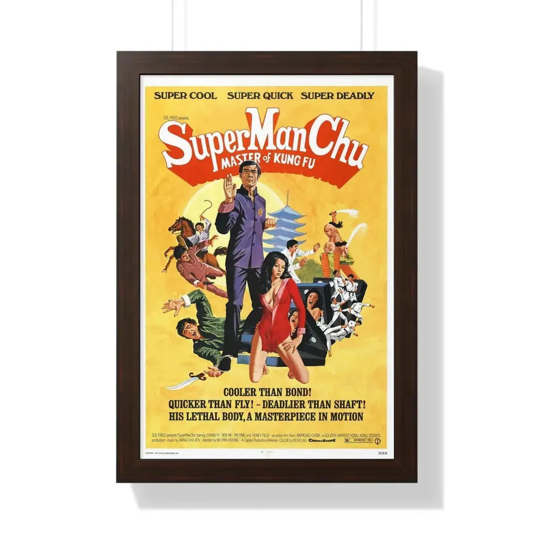 SUPER MAN CHU 1973 - Framed Movie Poster 16″ x 24″ Walnut - The Sticker Space