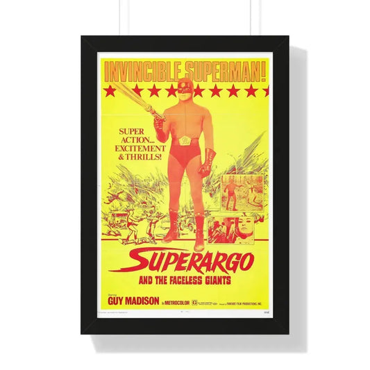 SUPERARGO AND THE FACELESS GIANTS 1968 - Framed Movie Poster 16″ x 24″ Black - The Sticker Space