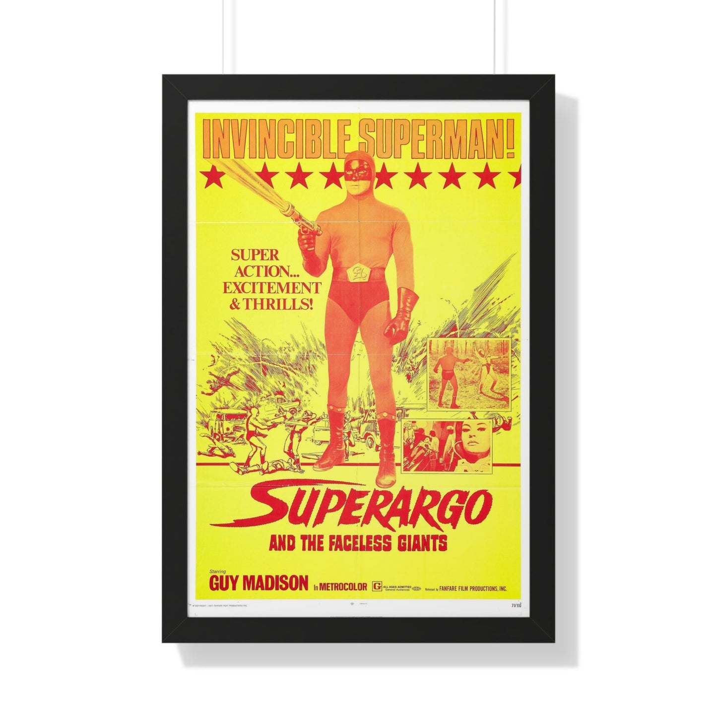 SUPERARGO AND THE FACELESS GIANTS 1968 - Framed Movie Poster-20" x 30"-The Sticker Space