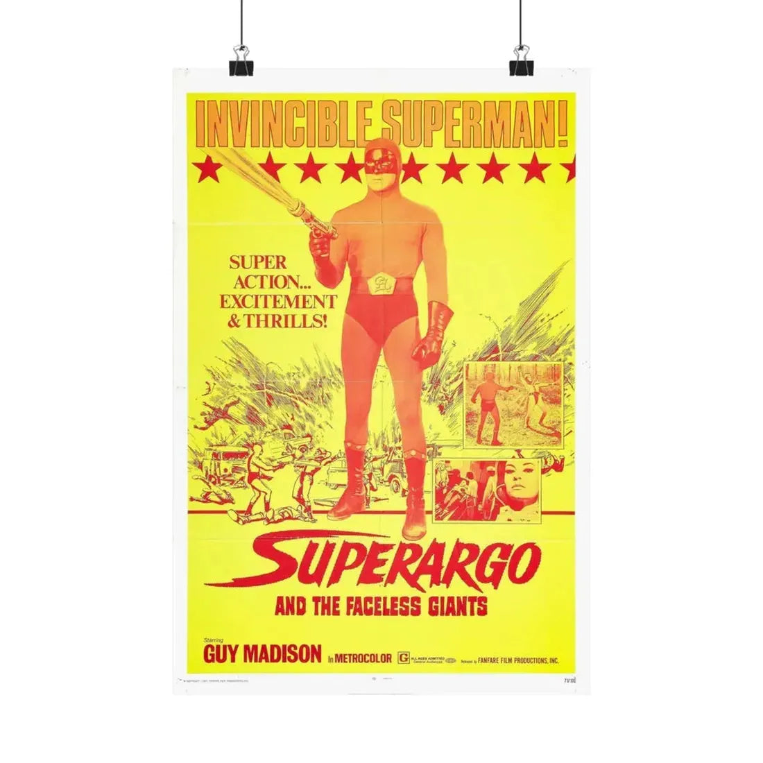 SUPERARGO AND THE FACELESS GIANTS 1968 - Paper Movie Poster 12″ x 18″ Matte - The Sticker Space