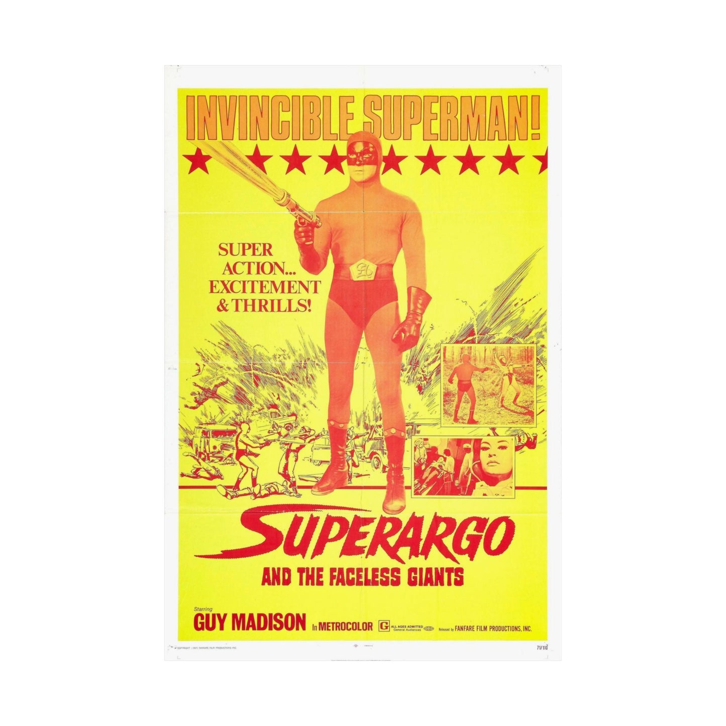 SUPERARGO AND THE FACELESS GIANTS 1968 - Paper Movie Poster-The Sticker Space