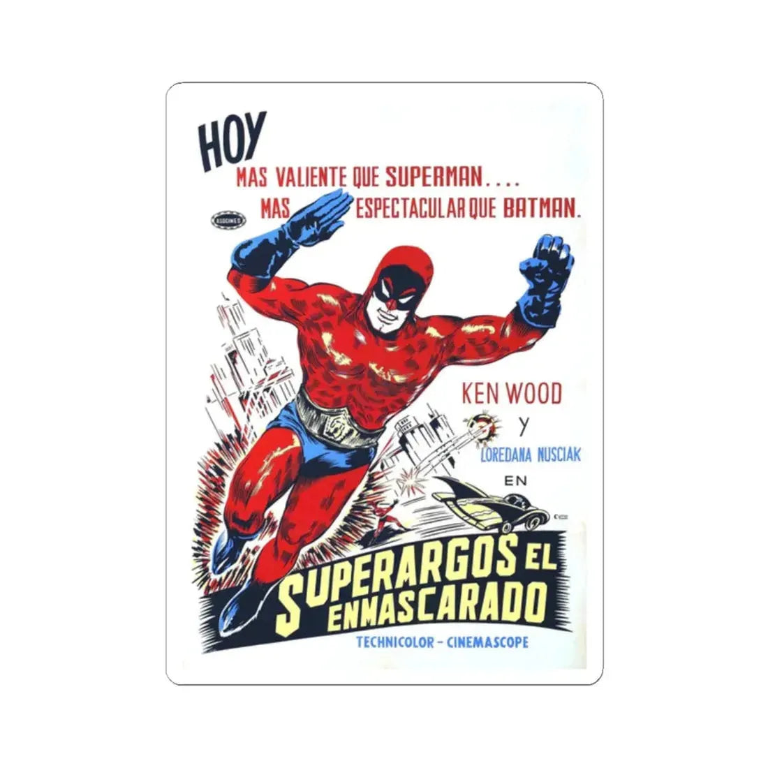 SUPERARGO VS DIABOLICUS 1966 Movie Poster - STICKER Vinyl Kiss-Cut Decal 2 Inch White - The Sticker Space