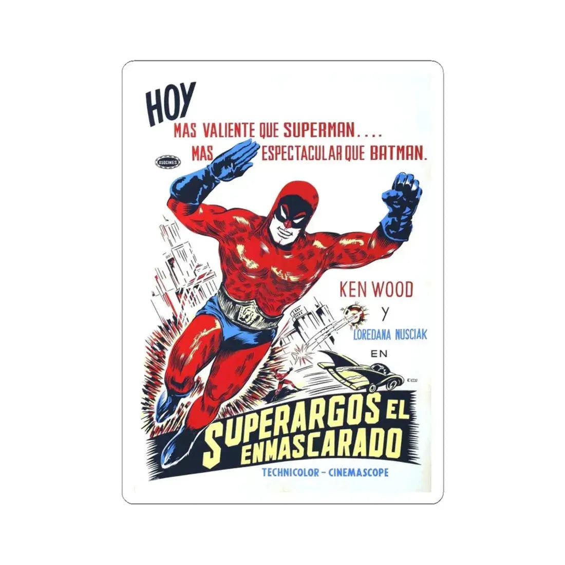 SUPERARGO VS DIABOLICUS 1966 Movie Poster - STICKER Vinyl Kiss-Cut Decal 4 Inch White - The Sticker Space