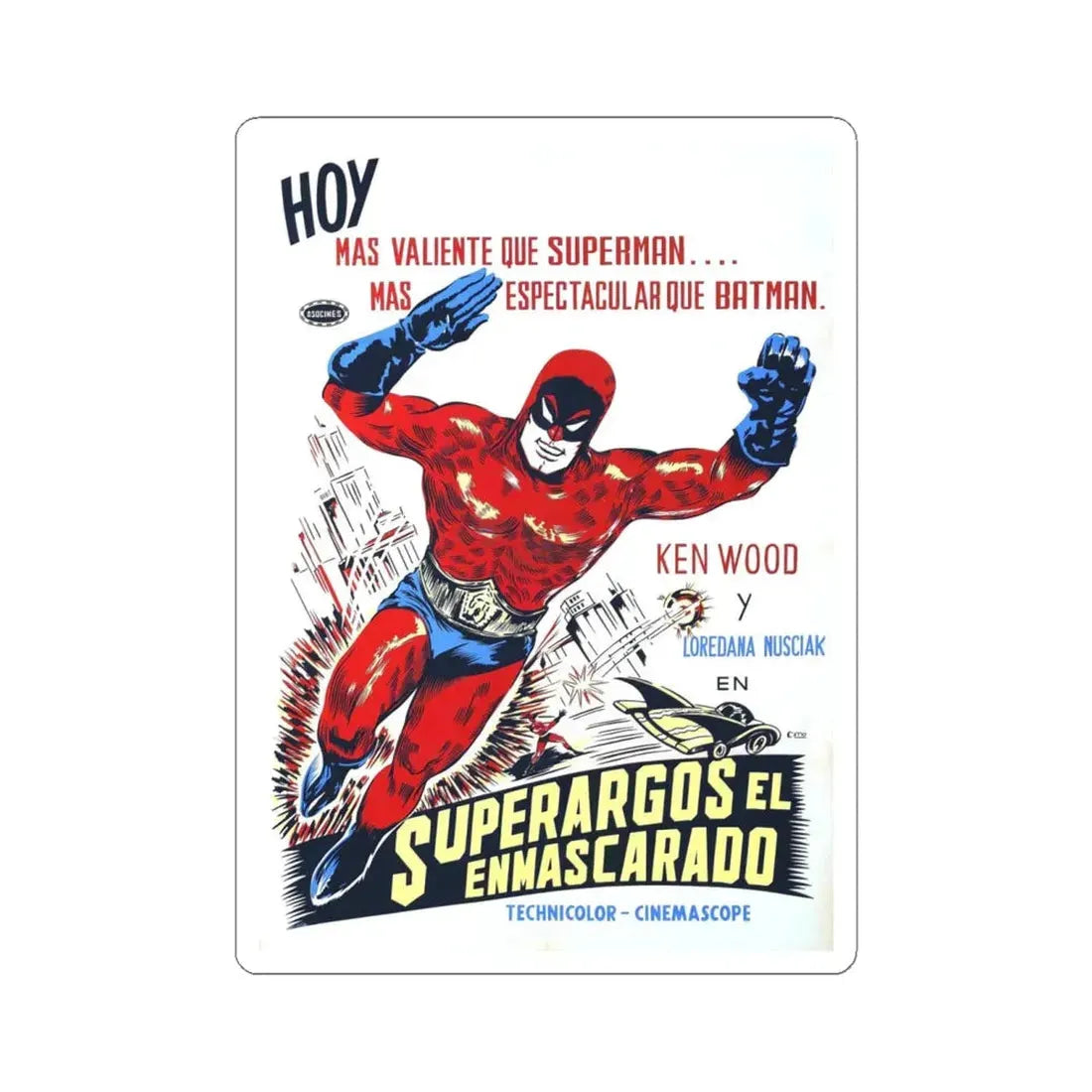 SUPERARGO VS DIABOLICUS 1966 Movie Poster - STICKER Vinyl Kiss-Cut Decal 6 Inch White - The Sticker Space