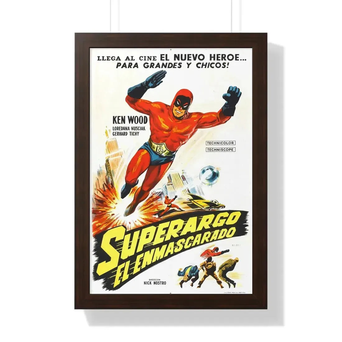 SUPERARGO VS DIABOLICUS (2) 1966 - Framed Movie Poster 16″ x 24″ Walnut - The Sticker Space