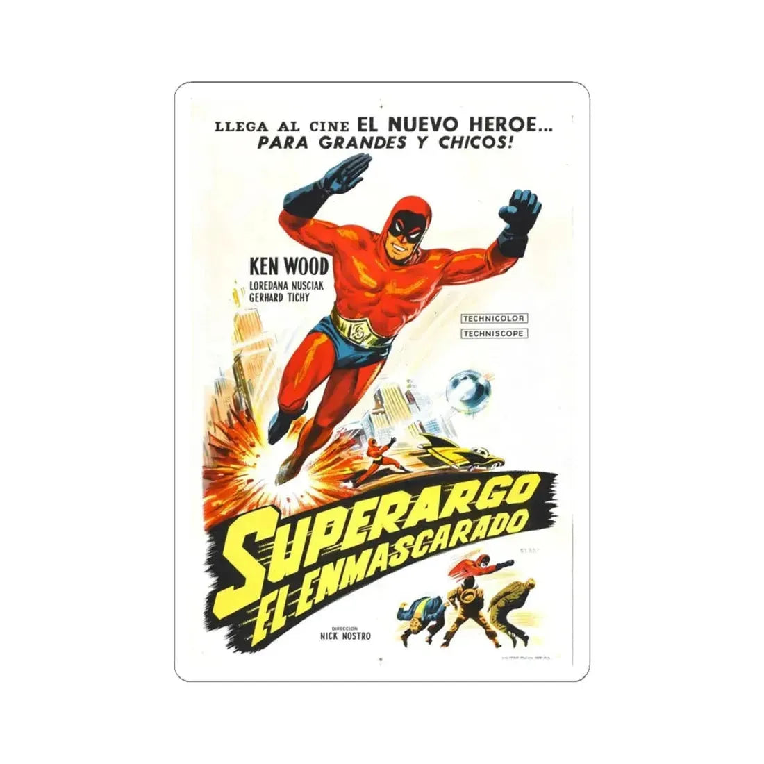SUPERARGO VS DIABOLICUS (2) 1966 Movie Poster - STICKER Vinyl Kiss-Cut Decal 6 Inch White - The Sticker Space