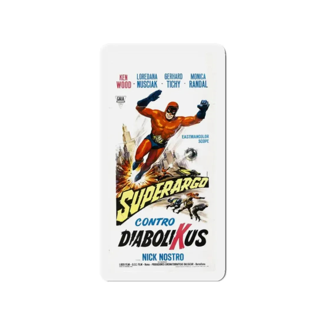 SUPERARGO VS DIABOLICUS (3) 1966 Movie Poster - Refrigerator Magnet 2 Inch Die-Cut - The Sticker Space