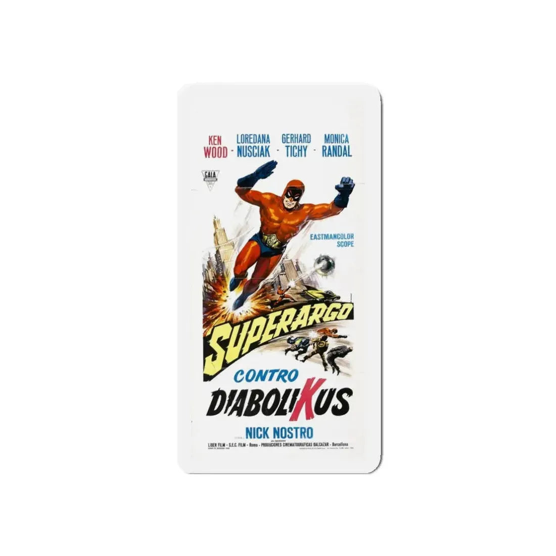 SUPERARGO VS DIABOLICUS (3) 1966 Movie Poster - Refrigerator Magnet 3 Inch Die-Cut - The Sticker Space