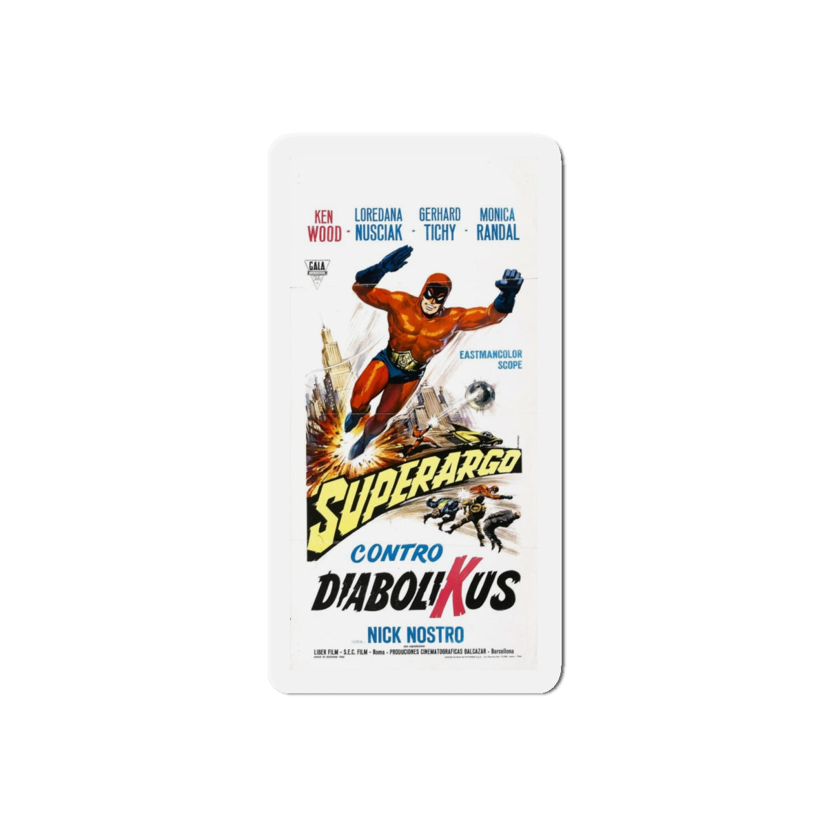 SUPERARGO VS DIABOLICUS (3) 1966 Movie Poster - Refrigerator Magnet-5" x 5"-The Sticker Space