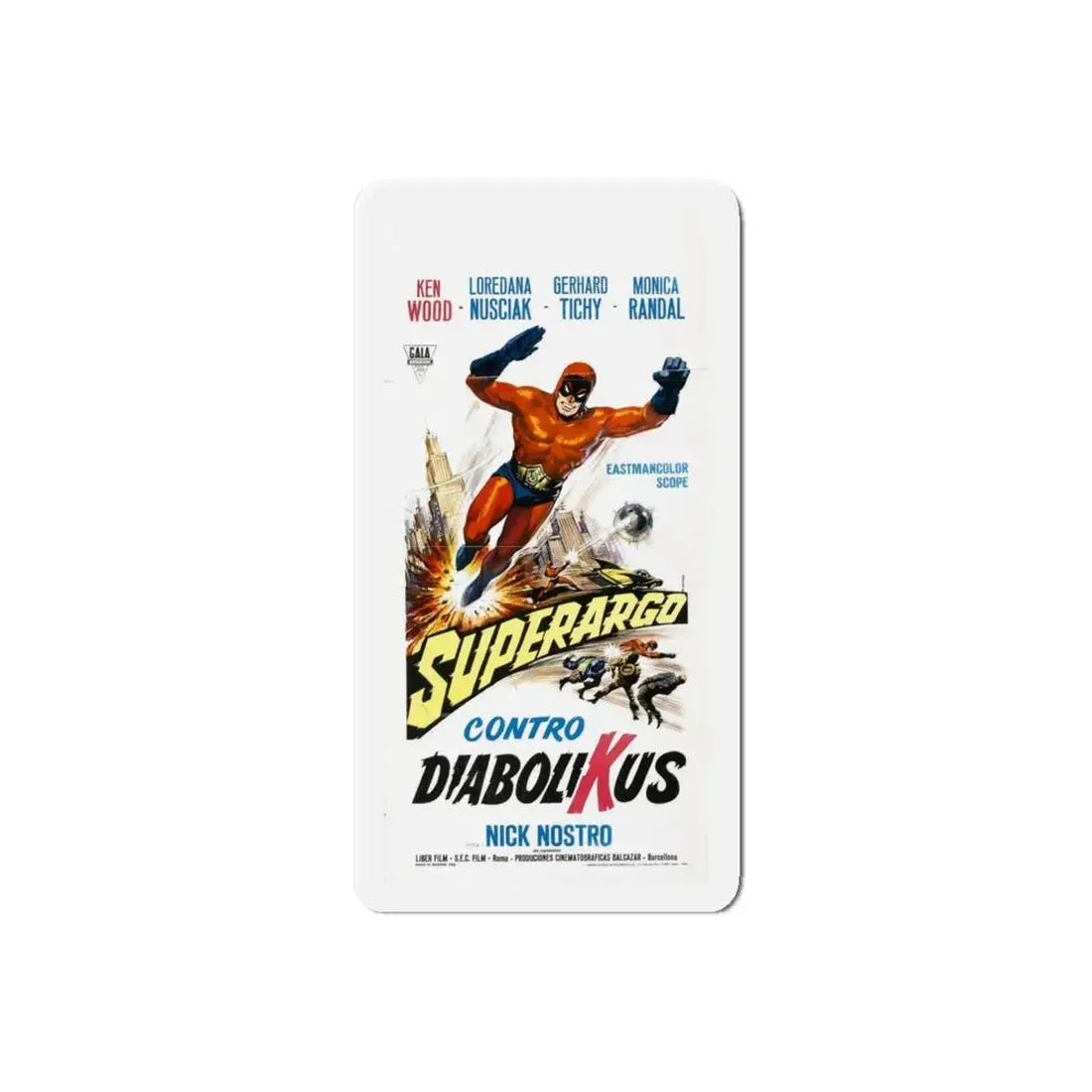 SUPERARGO VS DIABOLICUS (3) 1966 Movie Poster - Refrigerator Magnet 6 Inch Die-Cut - The Sticker Space