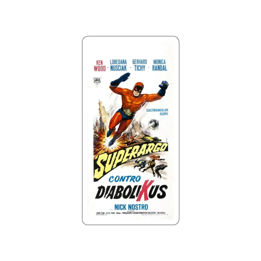 SUPERARGO VS DIABOLICUS (3) 1966 Movie Poster STICKER Vinyl Die-Cut Decal 3 Inch - The Sticker Space